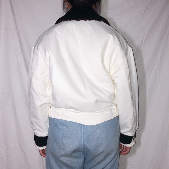 80s White Brown Faux Fur Trim Bomber Sz XS - Picture 4 of 4